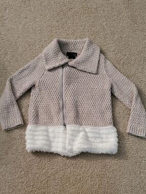 Cynthia Rowley Beige Sweater Jacket with White Faux Fur Hem, Size 3T
